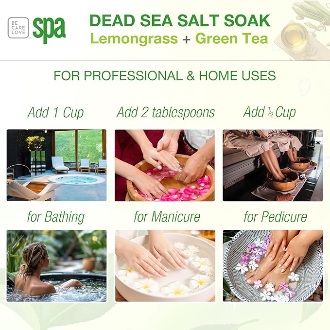 BCL SPA Dead Sea Salt Soak - Bath Salt with Organic Lemongrass + Green Tea, Shae Butter, Arnica, Aloe Vera Juice, Chamomile, Argan Oil & Jojoba Oil - Skin Exfoliator - Home/Professional Use 16 fl oz-BrightBean Baby