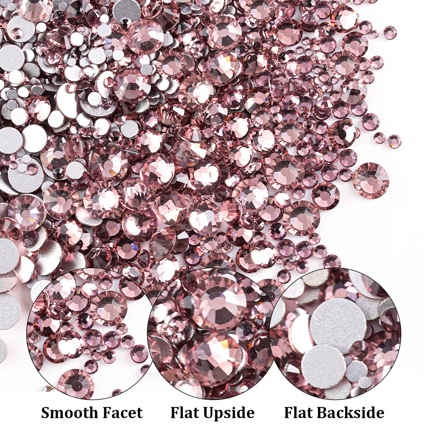 One Pack 2000 Pcs of Flatback Round Pale Purple Rhinestones 6 Sizes (1.5-6 mm) with Nail Art Rhinestone Picker Pencil and Tweezer for DIY and Salon Use-BrightBean Baby