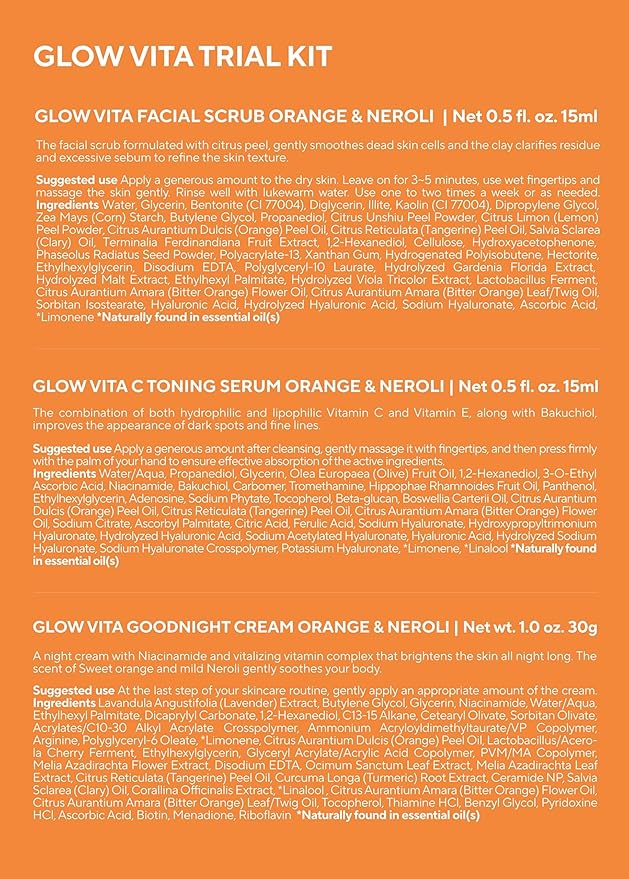 AROMATICA Glow Vita Trial Kit - Travel Size Skin Care Set [Vitamin C Serum 0.5 fl.oz, Facial Scrub 0.5 fl.oz, Goodnight Cream with Retinol 1oz] - Travel Kit for Women-BrightBean Baby