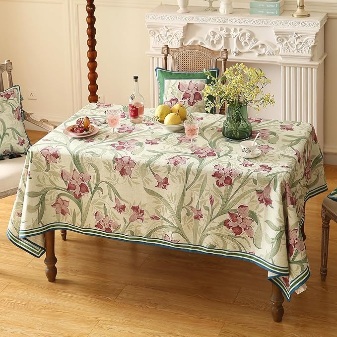 patdrea Designer Green Small Rectangle Tablecloth,Framhouse Vintage French Violets Pattern Tablecloths,Elegant Floral Cover Decor for Kitchen Dining Christmas,Party,Thanksgiving,55"x71"-Tara a