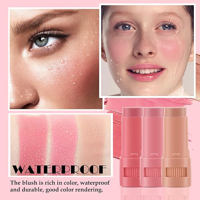 Cream Blush Makeup,Buildable Blush Stick for Cheeks,Matte Finish,Long Wear,Easy Application,Lightweight Multi Stick-BrightBean Baby