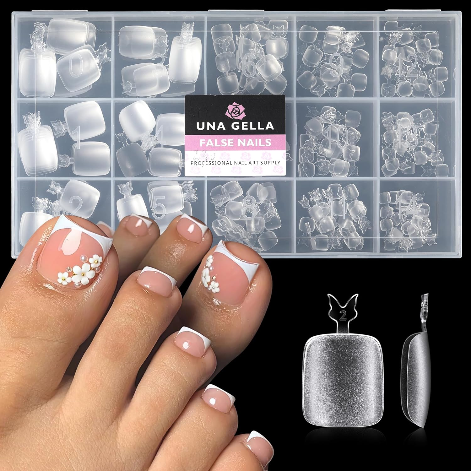 UNA GELLA Toe Nail Tips 312 Pcs Square Round Full Cover Fake Toe Nails Press On Clear 15 Sizes Pre-Shape Soft Gel Toe Nail Tips Double Matte Acrylic Toenails for Nail Extensions DIY Home Nail Salon-BrightBean Baby