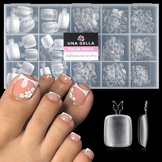 UNA GELLA Toe Nail Tips 312 Pcs Square Round Full Cover Fake Toe Nails Press On Clear 15 Sizes Pre-Shape Soft Gel Toe Nail Tips Double Matte Acrylic Toenails for Nail Extensions DIY Home Nail Salon-BrightBean Baby