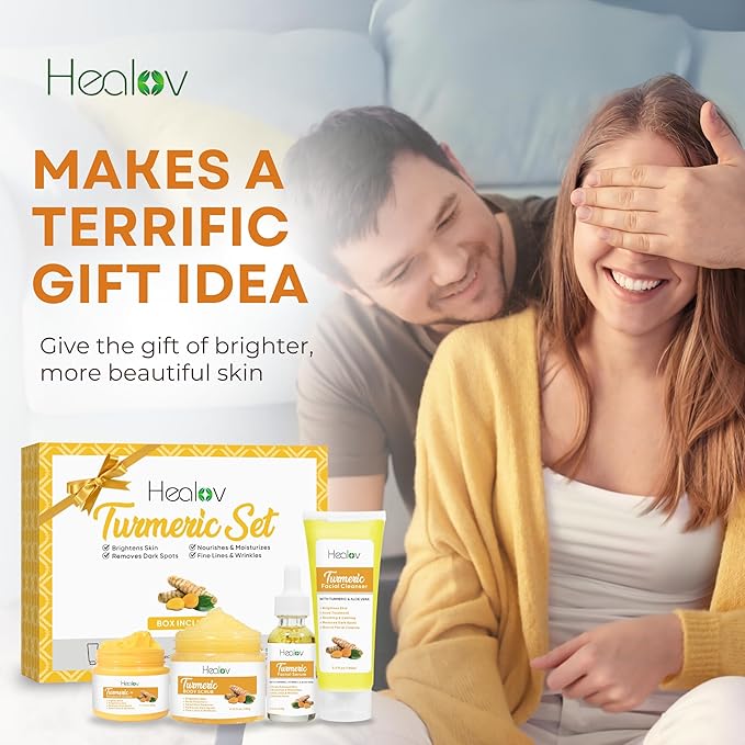 Turmeric Skincare Set - Turmeric Skin Care Products Brightening & Acne - Turmeric Skin Care Kit, Turmeric Skin Care Set - Turmeric Cleanser, Body Scrub, Face Cream & Facial Serum-BrightBean Baby