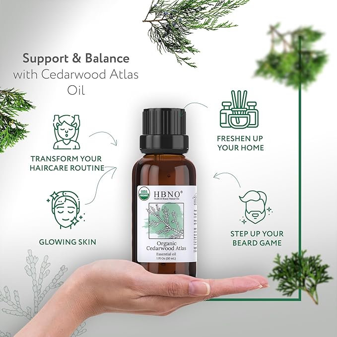 HBNO California Bottled Organic Cedarwood Essential Oil 1 fl oz (30ml) - USDA Certified Organic Cedarwood Essential Oil for Aromatherapy, Soap Making, DIY, Fragrances, Diffuser-BrightBean Baby