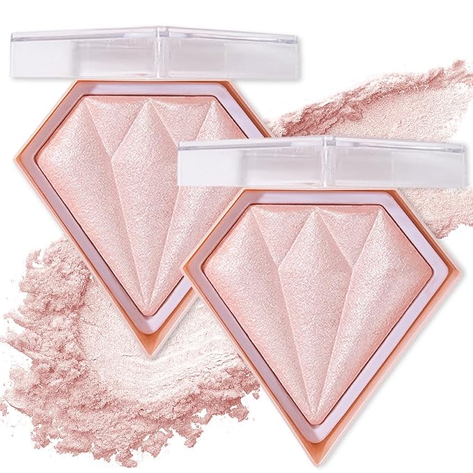2PCS Fairy Pink Highlighter Makeup Palette Face Powder Highlighters Iluminadores De Maquillaje Shimmer Glitter Diamond Highlighter Blush Powder Makeup Palette-BrightBean Baby