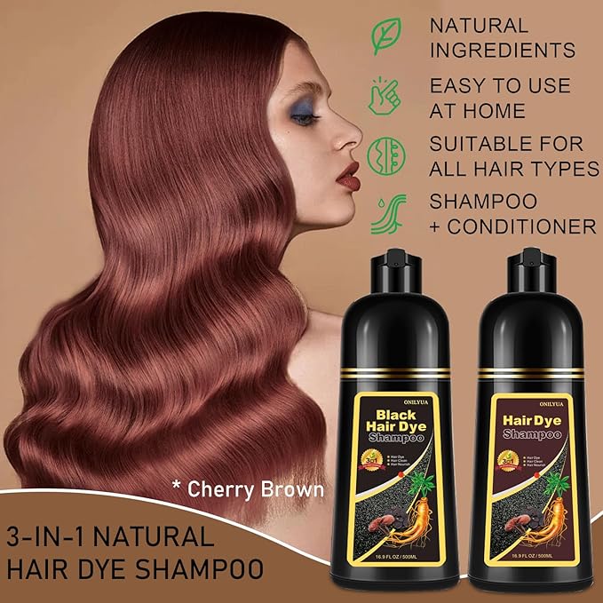 Cherry Brown Hair Dye Shampoo 3 in 1, Magic Reddish Brown Color Shampoo for Women Men, Instant Hair Dye Shampoo Colors Hair in Minutes, Color Shampoo Hair Dye, Natural Formula for All Hair Types-BrightBean Baby