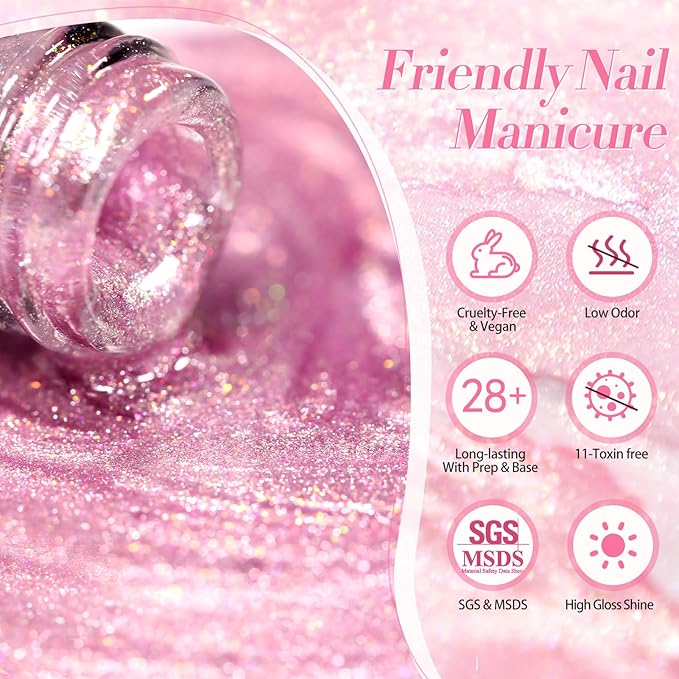 Born Pretty Cat Magnetic Eye Gel Nail Polish, Mermaid Aurora Holographic Pink Blue Green Yellow Gel Polish, Soak Off U V LED Gel Polish Nail Art Design Manicure Salon DIY Home 7ML 6PCS-BrightBean Baby