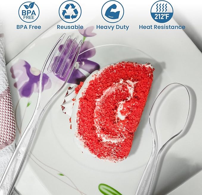 [210 Count] Clear Plastic Utensils Disposable 210 Forks Silverware Bulk Forks Bulk Heat Resistant Heavy Duty Silverware