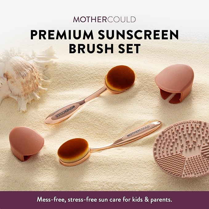 Premium Sunscreen Brush Set – Kids & Baby Sunblock Applicator with Metal Handles, Travel Bag, 2 Brushes, 2 Caps, & Cleaning Mat – Rose Gold – Mess-Free Sun Care (2 Pack) (Rose Gold)-BrightBean Baby
