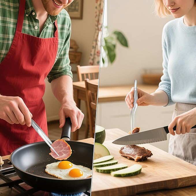 10-Inch Kitchen Tweezers Tongs Stainless Steel Kitchen Tweezers for Cooking Chef Tweezer Professional Skinny Tongs for Pasta Food Plating BBQ