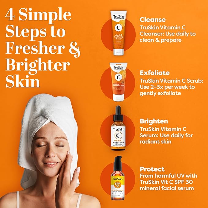 TruSkin Vitamin C Gentle Face Scrub - Brightening Daily Face Exfoliator for All Skin Types - Softens & Smooths Skin with Vitamin C, Yuzu Lemon, and Exfoliating Bora Bora White Sand - 4 Fl. Oz-BrightBean Baby