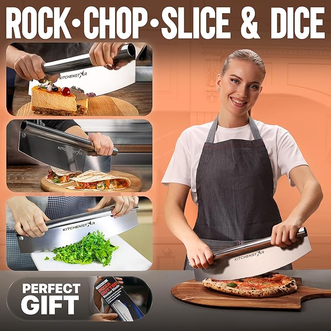 KitchenStar 16-Inch Pizza Cutter Rocker Blade - Sharp Stainless Steel Slicer Knife, Protective Cover, Dishwasher Safe, Large - Professional Pizza Oven Accessories