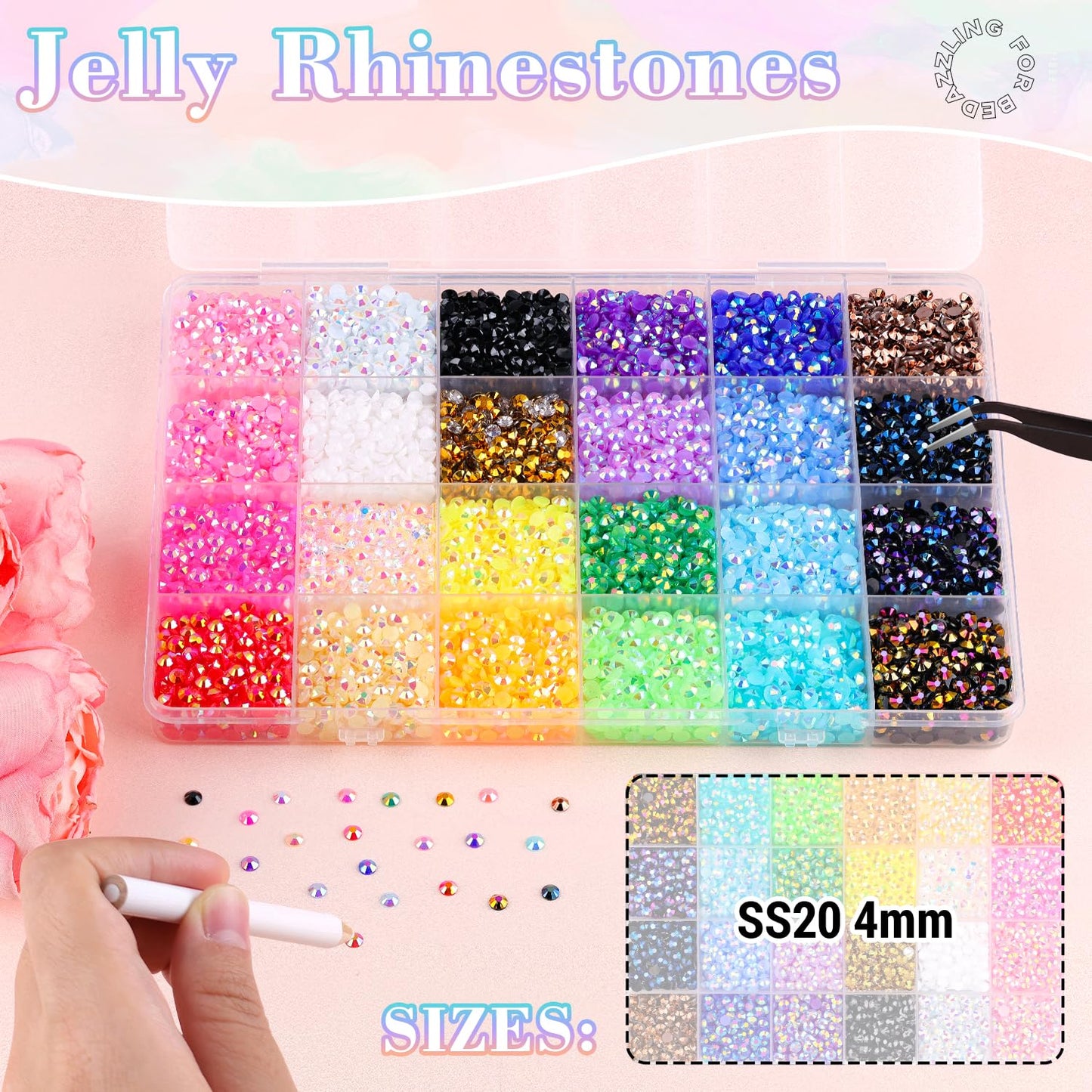 12600Pcs Resin Jelly Rhinestones with Tweezers for Crafting, Multi Colors 4mm Non Hotfix Flatback Gems, Bedazzling Crystal for DIY Crafts Clothing Tumblers Mugs Shoes Decor Nail Art-BrightBean Baby