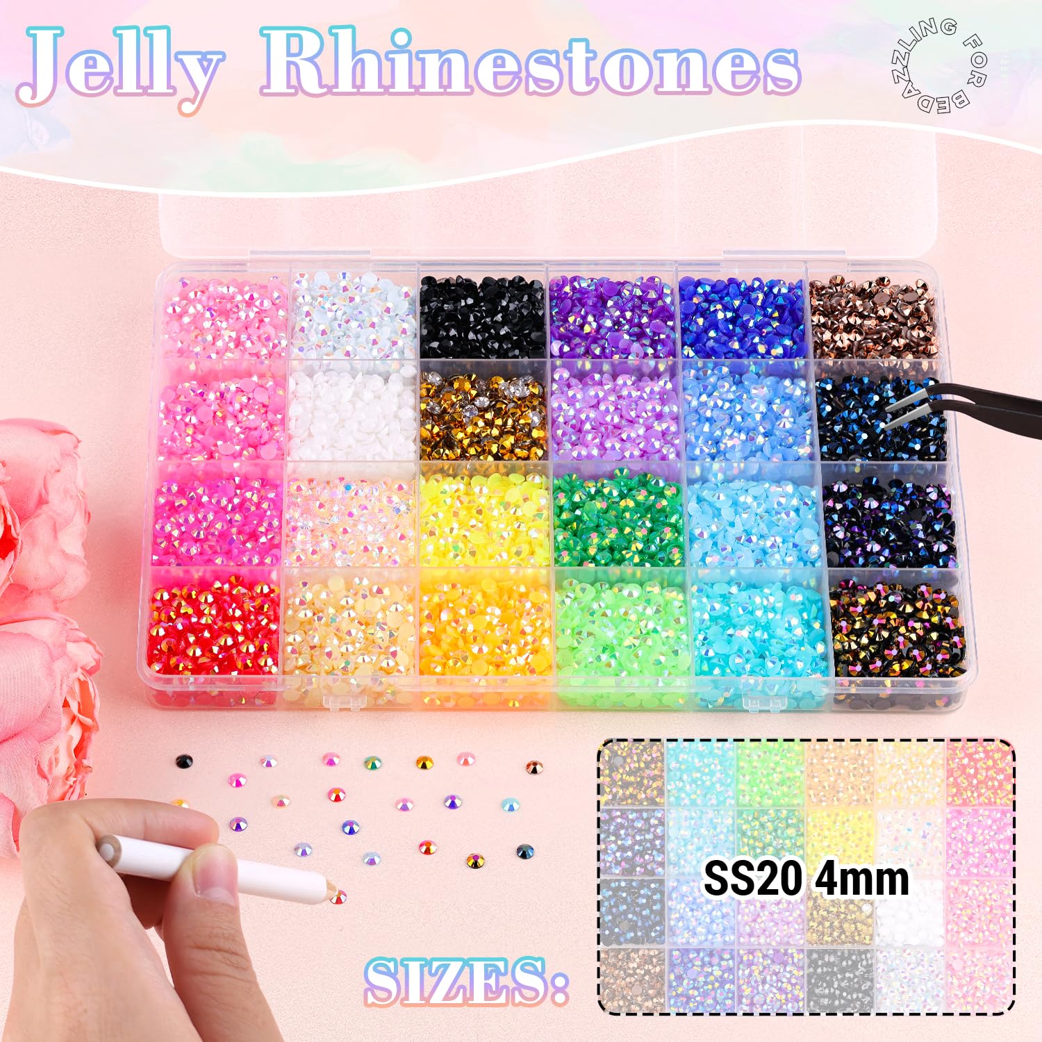 12600Pcs Resin Jelly Rhinestones with Tweezers for Crafting, Multi Colors 4mm Non Hotfix Flatback Gems, Bedazzling Crystal for DIY Crafts Clothing Tumblers Mugs Shoes Decor Nail Art-BrightBean Baby