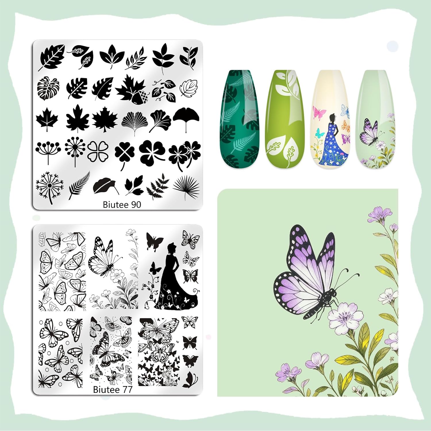 Biutee Nail Stamping Plate 15PCS Nail Stamper Kit Nail Art Stamping Plates Set with Nail Stamper, Scraper & Storage Bag, Nail Stamping Kit Star Bowknot Love Butterfly Leaf Halloween Design Template-BrightBean Baby