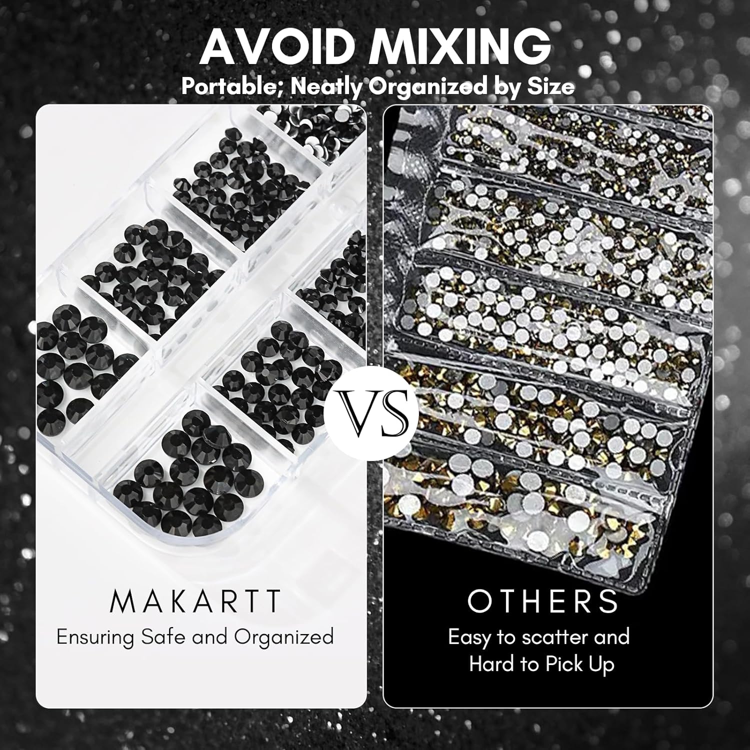 Makartt, 1110 Pcs Rhinestones Set, Black, Round, Multi-Size, Glass or Crystal, for DIY Crafts, Nail Art Supplies Accessories, Christmas Gift-BrightBean Baby