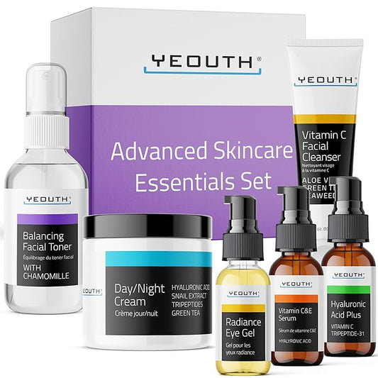 YEOUTH Skin Care Set: Hyaluronic Acid Serum, Vitamin C Serum, Face Cleanser, Toner, Under Eye Gel, Face Cream, 6-Piece Skincare Kit For Women & Men-BrightBean Baby