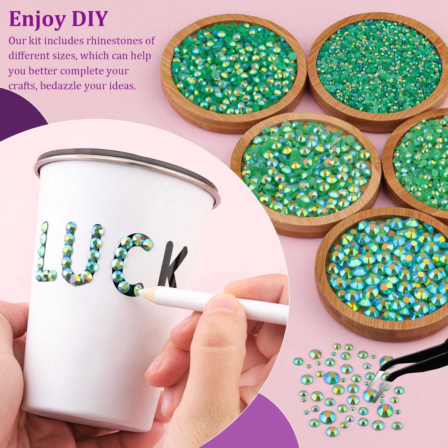 Resin Jelly Rhinestones for Crafting with B7000 Jewelry Glue, 2 Boxes Dark Green AB Flatback Crystals with 3Pcs 10ml Glue, Bedazzling Non Hotfix Gems for DIY Tumblers Clothing Shoes Manicure-BrightBean Baby