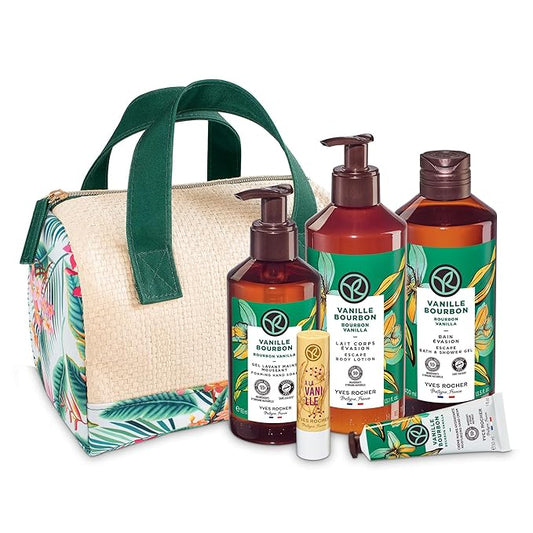 Yves Rocher Bain de Nature Vanilla 6-Piece Gift Set, Shower Gel, Hand Cream, Body Lotion, Lip Balm, Hand Soap & Vanity Bag, 6 Items-BrightBean Baby