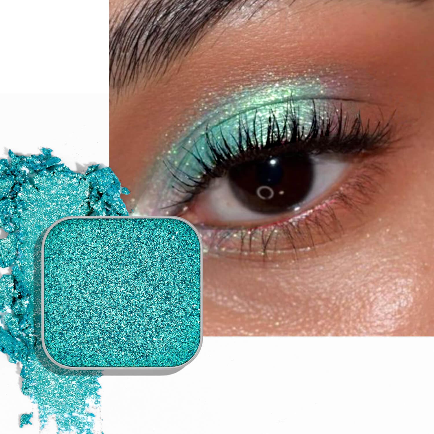 Chameleon Single Eyeshadow – Blue-Green Shimmer,Pressed Powder, Square Pan, Fits Magnetic Palettes,High Pigment, Smudge-Proof, Smooth Blend, All-Day Wear (Mermaid Flip)-BrightBean Baby