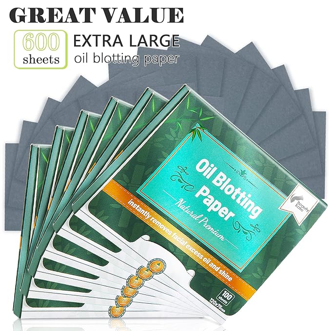 Natural Premium Oil Blotting Paper for Oily Skin with Bamboo Charcoal,26% Larger Oil Blotting Sheets for Face,Makeup Friendly Oil Absorbing Sheets 600 Sheets-BrightBean Baby