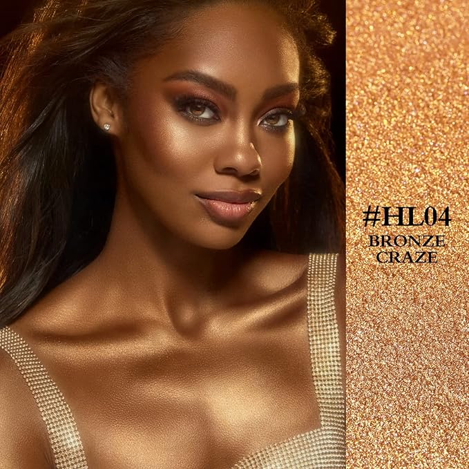 FOCALLURE Starfall Glowing Liquid Highlighter, Shimmering Body Oil, Non-Sticky Shimmer Liquid Luminizer, Non-Greasy, Face & Body Glitter Makeup for Costumes, Cosplay, Rave Festival, BRONZE CRAZE-BrightBean Baby