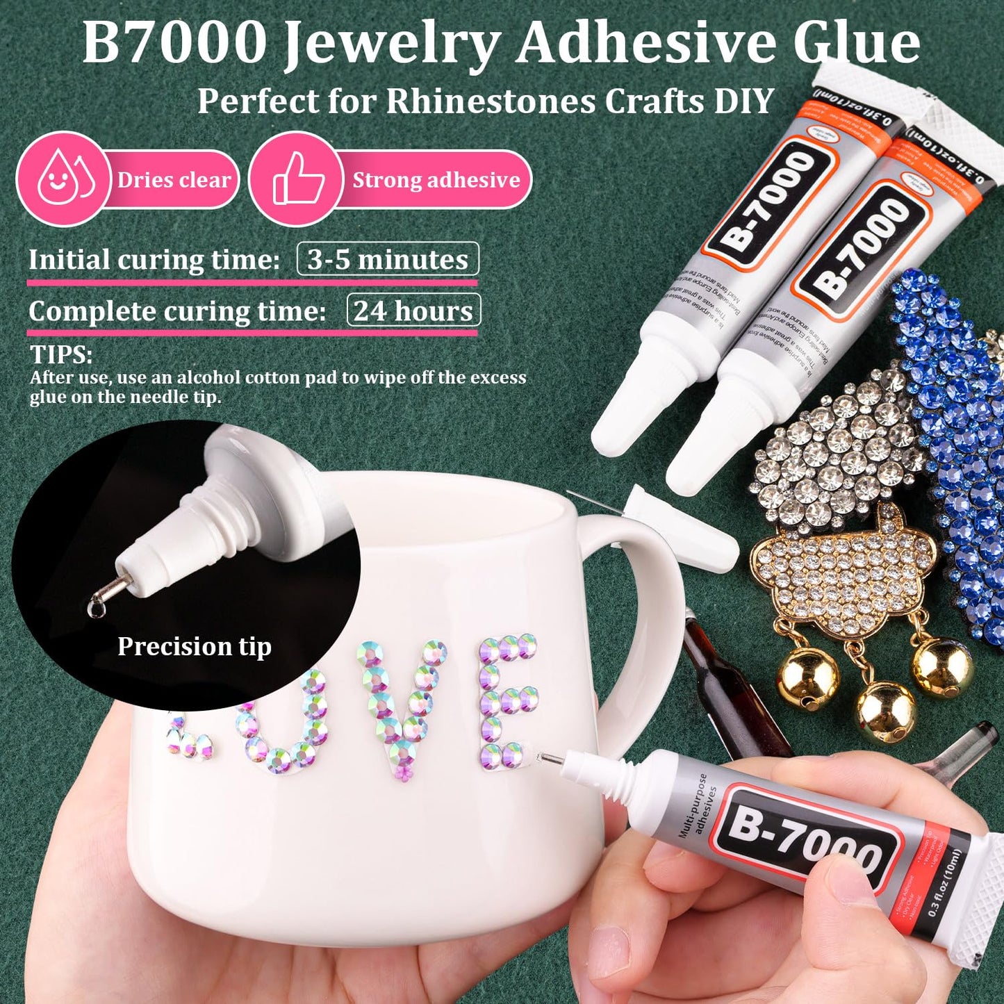 Resin Rhinestones for Crafting with B7000 Jewelry Glue, 1 Box AB Flatback Crystals with 3Pcs 10ml Glue for Bedazzling Crafts DIY Nail Art Makeup，Non Hotfix Gems for Clothing Shoes-BrightBean Baby