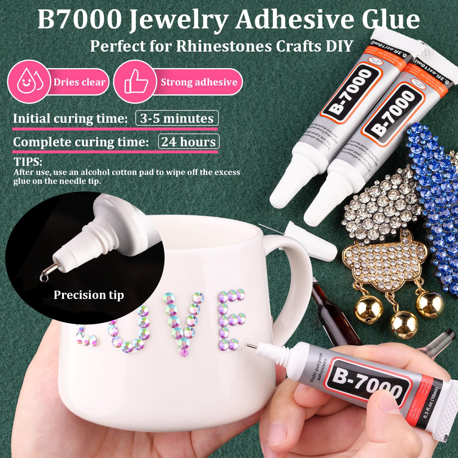 Resin Rhinestones for Crafting with B7000 Jewelry Glue, 1 Box AB Flatback Crystals with 3Pcs 10ml Glue for Bedazzling Crafts DIY Nail Art Makeup，Non Hotfix Gems for Clothing Shoes-BrightBean Baby