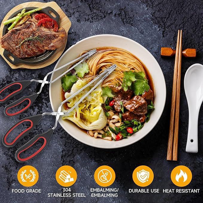 Tongs for Cooking, Set of 2 Heat Resistant Stainless Steel 10-Inch and 12-Inch Kitchen Scissor Tongs for BBQ, Food, Salad