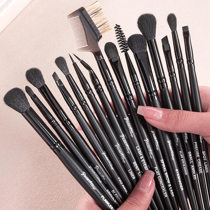 Bueart Design 15Pcs Professional Eyeshadow Brush Set For Eye makeup Blending,Brow grooming,Concealing,eyeshader, With premium ultra soft synthetic vegan Hair-BrightBean Baby