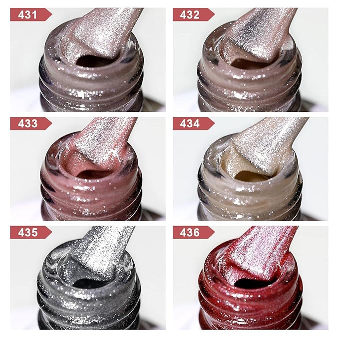 RARJSM Cat Eye Gel Nail Polish Set Silver Glitter Nude Purple Pink Red Champagne Gold Brown 6 Colors 9D Galaxy Velvet Ice Jelly Gel Polish with Magnet Stick UV LED Curing Requires Soak Off Home Salon-BrightBean Baby