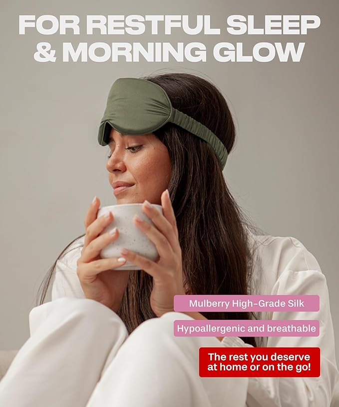 SUNDAYSILKS™ Exclusive Mulberry Silk Sleep Mask | Soft Eye Covers, Blackout Sleeping Mask for Women & Men | Silk Eye Mask for Sleep, Travel, and Relaxation | Antifaz para Dormir [Olive]-BrightBean Baby