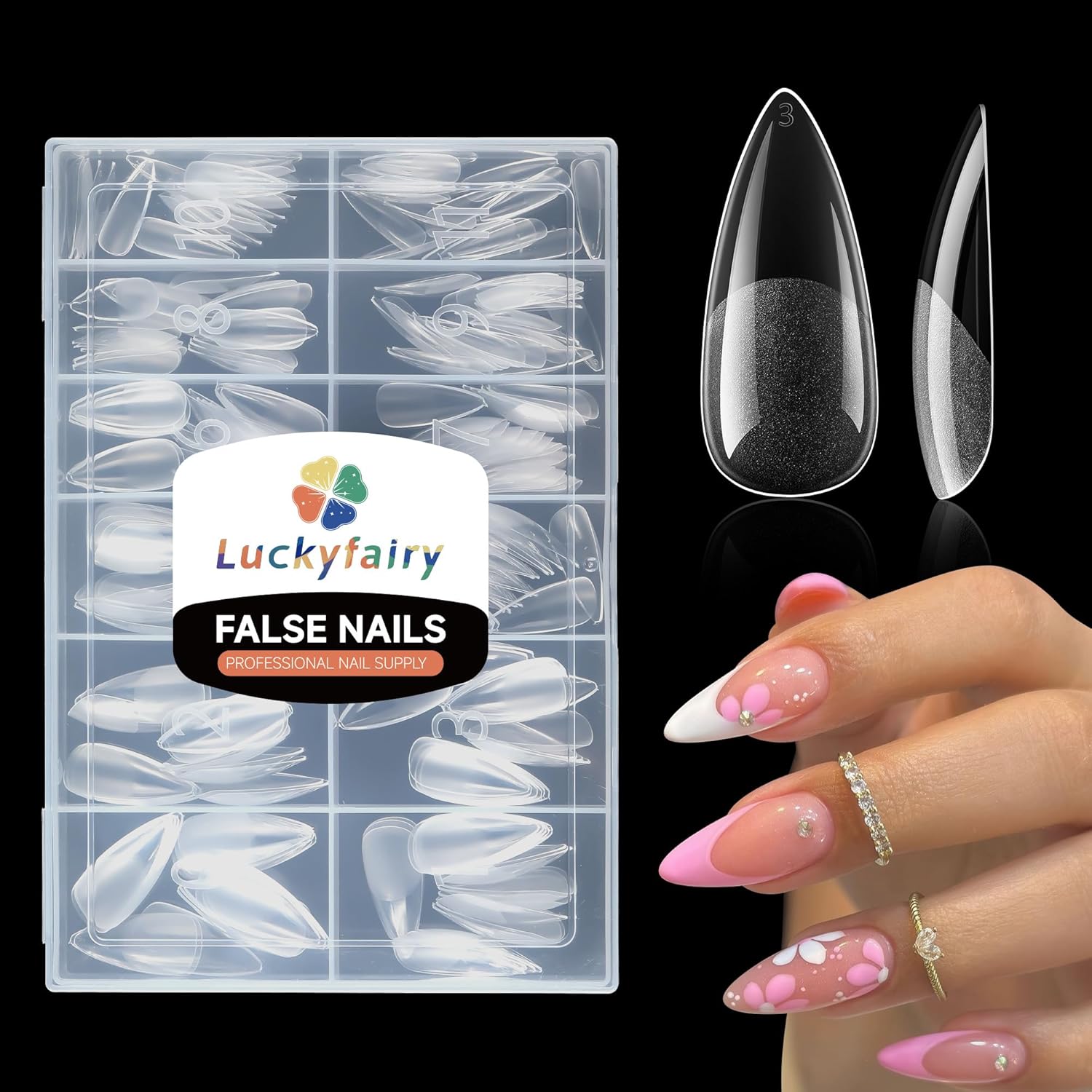 Medium Stiletto Nail Tips: 240 Pcs Full Cover Almond Shape False Nail Acrylic Soft Gel Nails Tips Clear Stiletto Press on Tips Pre-buffed for Nail Art Extension Salon Home DIY 12 Sizes-BrightBean Baby