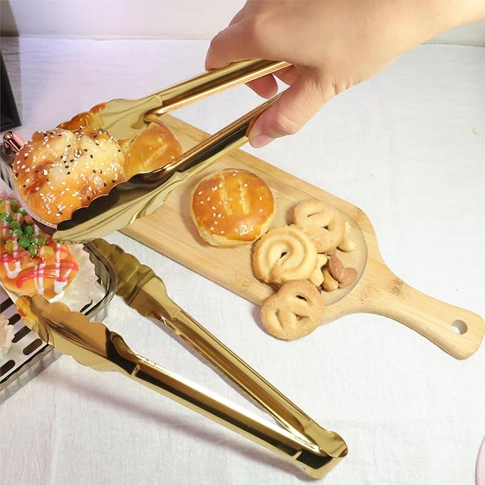 XEVOM 2 Pack 9 Inch Serving Tongs,Gold Salad Buffet Tongs,Stainless Steel Serving Utensils