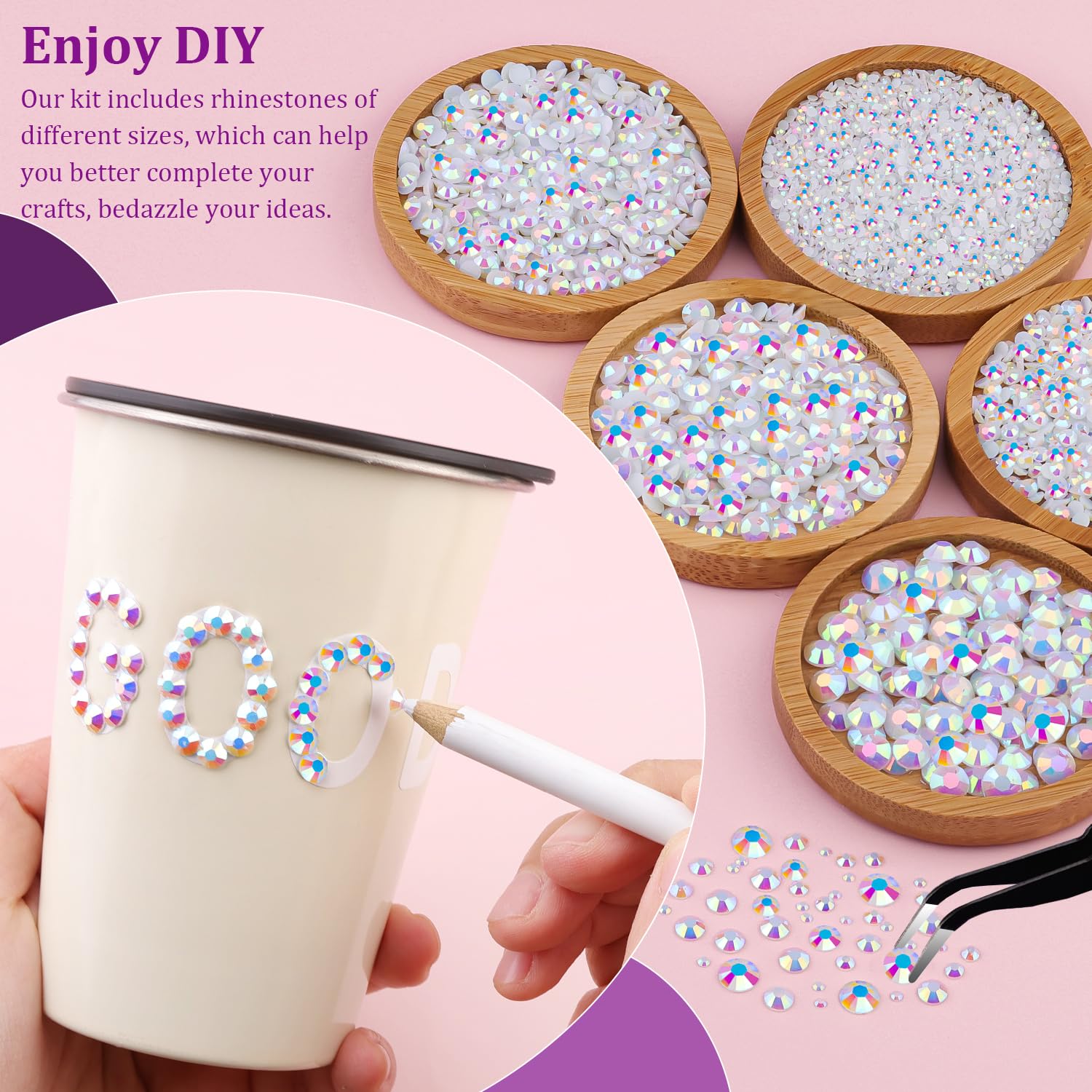 Resin Jelly Rhinestones for Crafting with B7000 Jewelry Glue, 2 Boxes White AB Flatback Crystals with 3Pcs 10ml Glue, Bedazzling Non Hotfix Gems for DIY Tumblers Clothing Shoes Manicure-BrightBean Baby