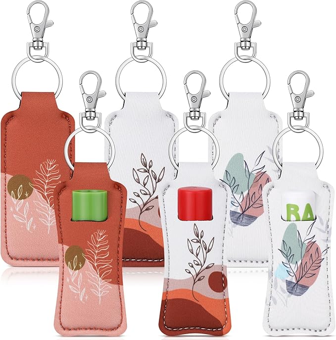 6 Pcs Boho Lip Balm Sleeve Keychain Lipstick Holder Key Chain with Portable Clip Lip Gloss Pouch Keychain for Women Graduation Travel Accessory Stocking Stuffers Gifts-BrightBean Baby
