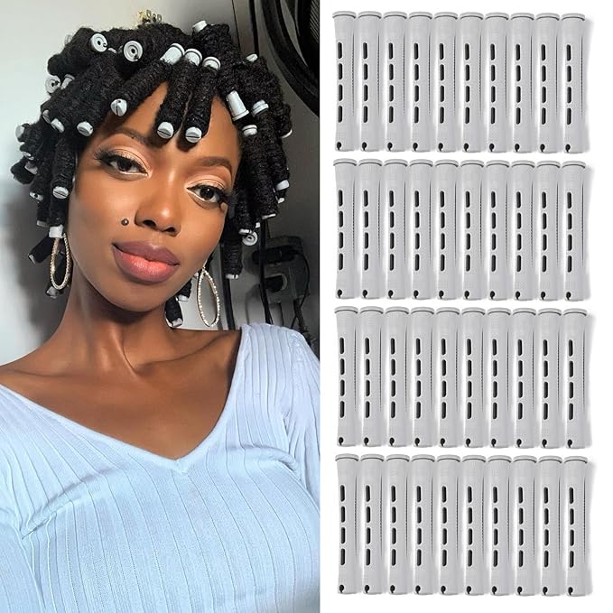 Perm Rods Set for Short Natural Hair 40pcs Gray Plastic Cold Wave Rods Hair Curling Rollers with Steel Pintail Comb Rat Tail DIY Hairdressing Tools（40pcs Gray）-BrightBean Baby