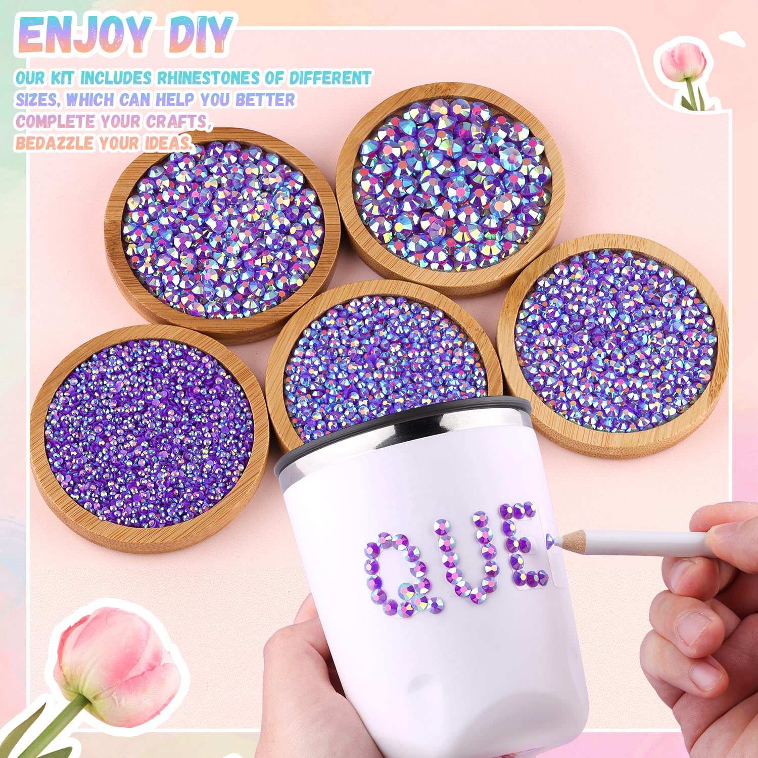 25000Pcs Resin Jelly Rhinestones with Tweezers for Crafting, 2-6mm Mixed Sizes (Dark Purple AB) Non Hotfix Flatback Gems, Bedazzling Crystal for DIY Crafts Clothing Tumblers Mugs Shoes Decor Nail Art-BrightBean Baby