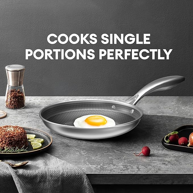 COOKING KING 8 Inch Stainless Steel Pan - Hybrid Nonstick Frying Pan Skillet