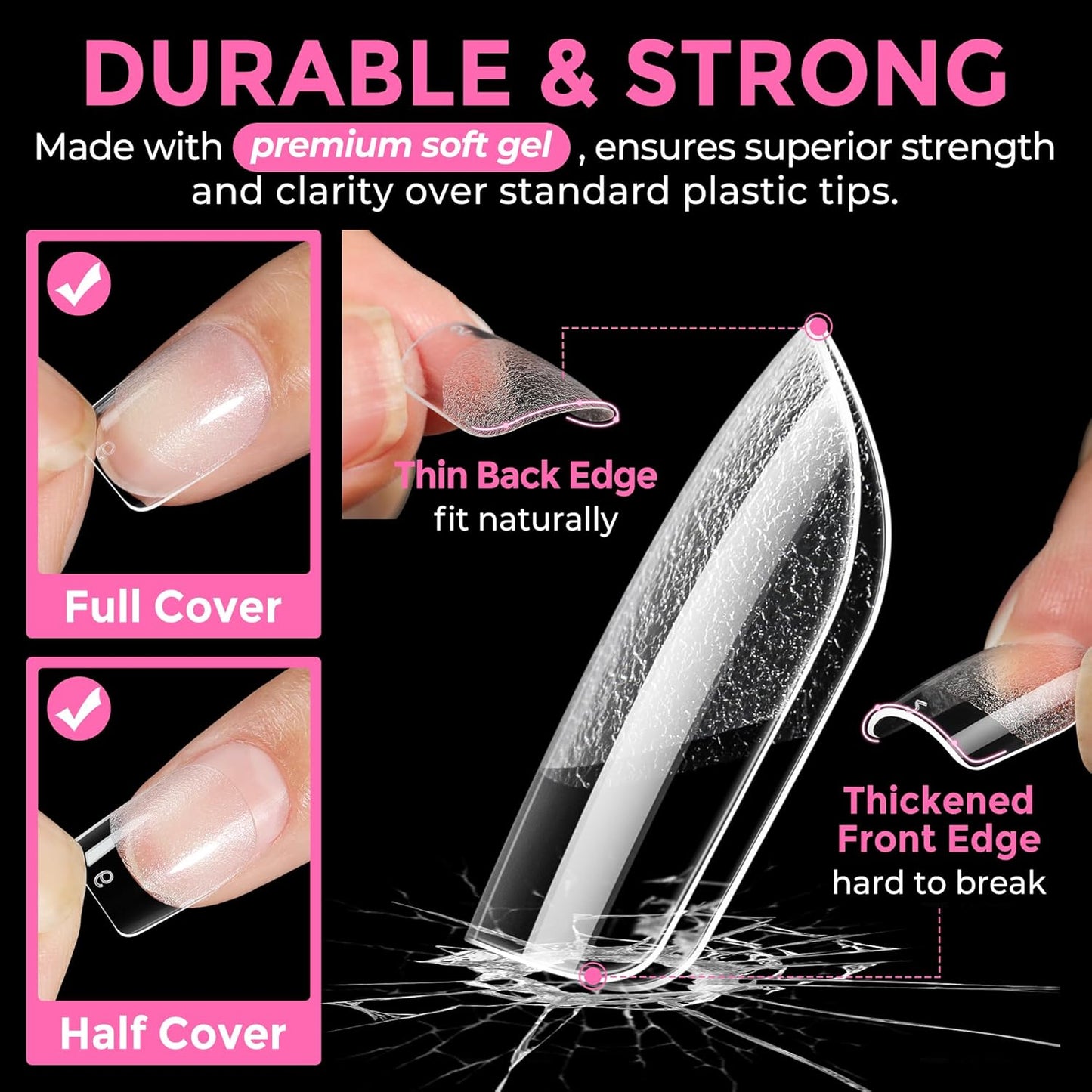 UNA GELLA Extra Short Square Nail Tips XS 216pcs Pre-shape Extra Short Square Press on Nails Gel Tips Full Cover Acrylic Nails False Nails For DIY Salon 12 Sizes-BrightBean Baby