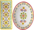 Melamine Serving Platter, Set of 2,Talavera Melamine Large Serving Tray,19''x8'' Rectangular and 18''x14'' Oval Platter Set. Multi-Color