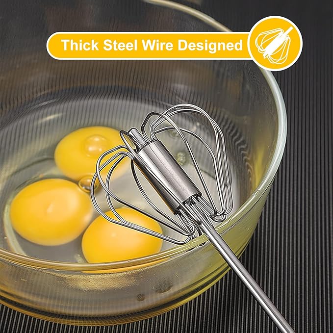 Egg Whisk,2 Pack Stainless Steel Home Kitchen Tool, Hand Easy Whisk Egg Beater Manual Mixer Blender for Whisking, Beating & Stirring (14 Inch and 10 Inch)