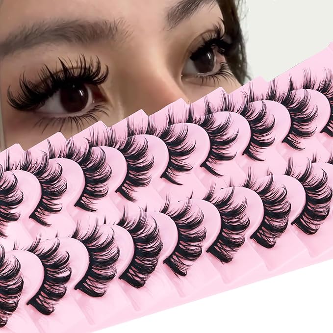False Eyelashes Manga Lashes 10 Pairs False Eyelashes Japanese Style D Anime Lashes Natural Cosplay Lashes Natural Look 15 MM Wispy Faux Mink Lashes Full Strip Doll Lashes by FANXITON-BrightBean Baby