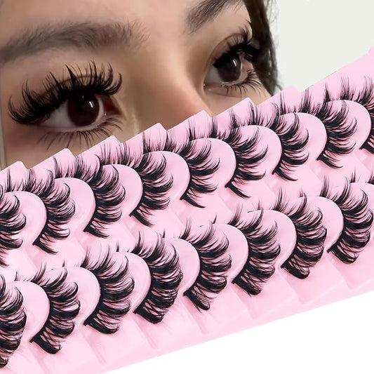 False Eyelashes Manga Lashes 10 Pairs False Eyelashes Japanese Style D Anime Lashes Natural Cosplay Lashes Natural Look 15 MM Wispy Faux Mink Lashes Full Strip Doll Lashes by FANXITON-BrightBean Baby