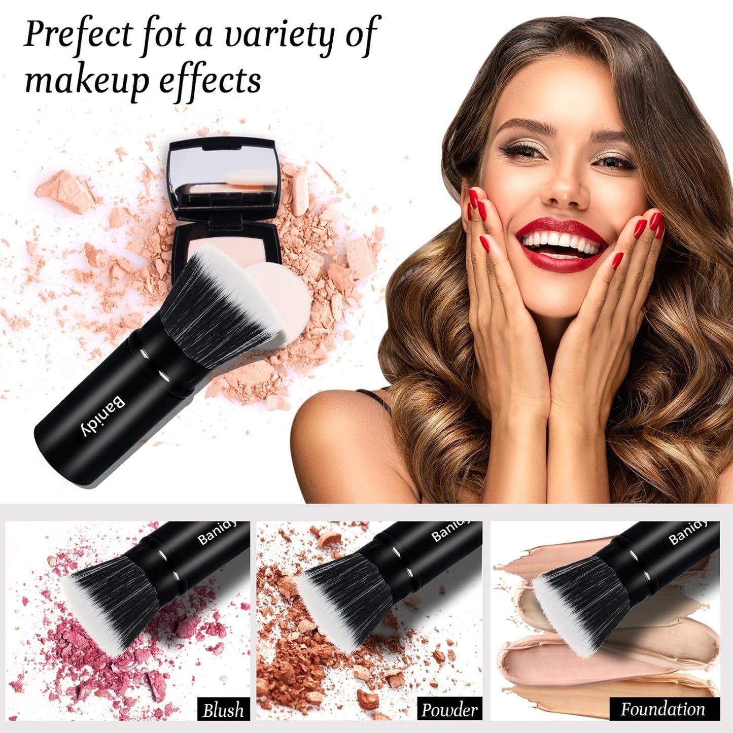 Foundation Makeup Brush Flat Top Kabuki Face Blush Liquid Powder Foundation Brush Retractable Travel Brush for Blending Liquid, Cream or Flawless Powder Cosmetics-BrightBean Baby