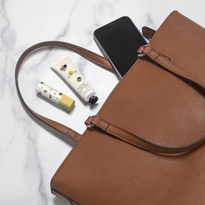 Studio Oh! Lip Balm & Hand Lotion Set - Travel-Size Toiletries, 2-Piece Gift Set - Moisturizing, Portable - Buzzy Bees-BrightBean Baby