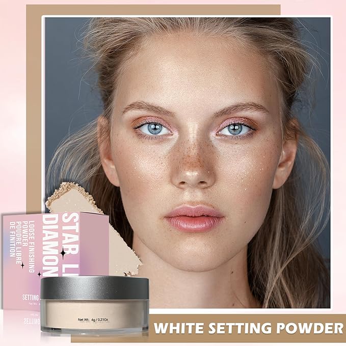 Oil Control Loose Powder Makeup Translucent Setting Powder Shimmer Long Lasting Lightweight Polvo Traslucido Maquillaje Para Mujer Face Powder Makeup - 01 White Shimmer-BrightBean Baby
