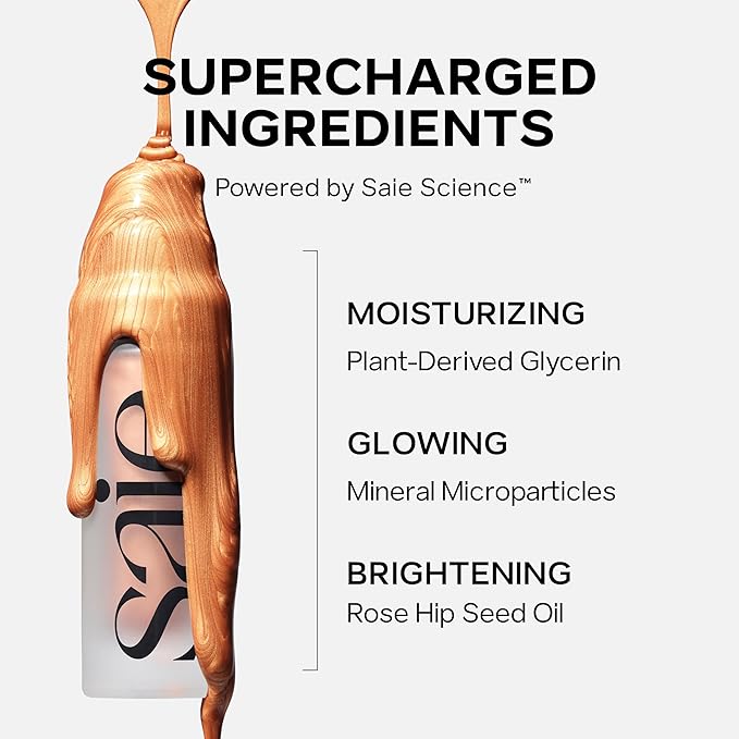 Saie Mini Glowy Super Gel - Hydrating Makeup Primer and Illuminating Glow Serum Enriched with Vitamin C and Squalane Oil - All-Over Liquid Highlighter Makeup for Instant Glass Skin - Sunglow (0.5 oz)-BrightBean Baby