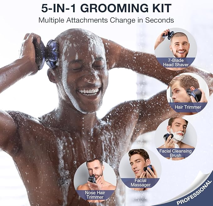 Head Shavers for Bald Men: 5-in-1 Electric Razor - Waterproof Shaving Grooming Kit for Balder - Turbo Speed & Precision Blades-BrightBean Baby
